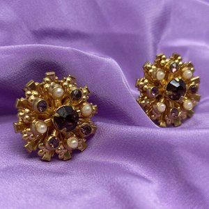 Vintage Coro Snowflake Amethyst And Pearl Earrings